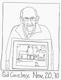 Sid Couchey with Rosslyn boathouse cartoon