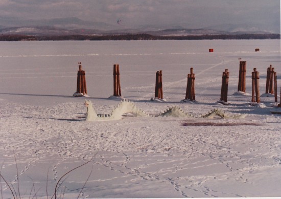Built out of snow see Champy on rising out of frozen Lake Champlain in Essex Bay. (Credit: William Morgan)