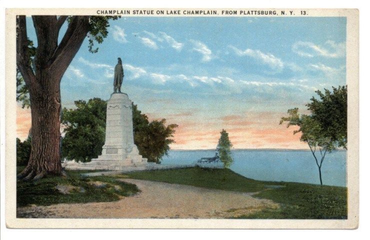 Vintage Postcard: Champlain Statue in Plattsburg circa 1917 - front