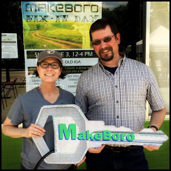 Beverly Eichenlaub and Christopher Jage at MakeBoro (aka Makers Guild Inc.) in Willsboro, NY on June 3, 2018 (Source: Geo Davis)