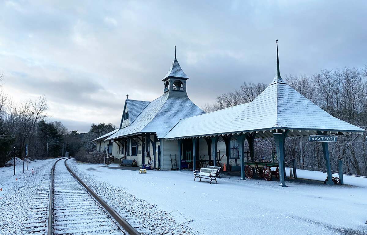 Depot Theatre after December dusting of snow.